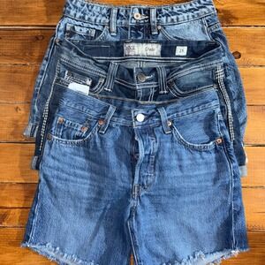 Levis 501 /BKE Stella /KanCan Shorts Lot x3 Women's Small Blue Denim Distressed